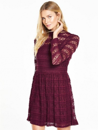 Pleated Lace Skater Dress