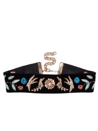 Swallow Embroidered Choker