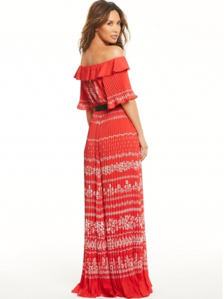 Pleated Bardot Maxi Dress