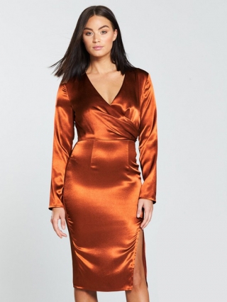 Wrap Satin Midi Dress