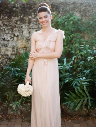 Flounced One-shoulder Chiffon Long Bridesmaid Dress