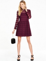 Pleated Lace Skater Dress