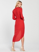 Wrap Shirt Dress - Red