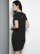 Black & Golden Self Design Sheath Dress